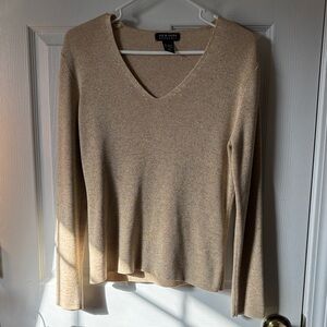 New York & Company Gold Shimmer Ribbed V-Neck Top-Size M